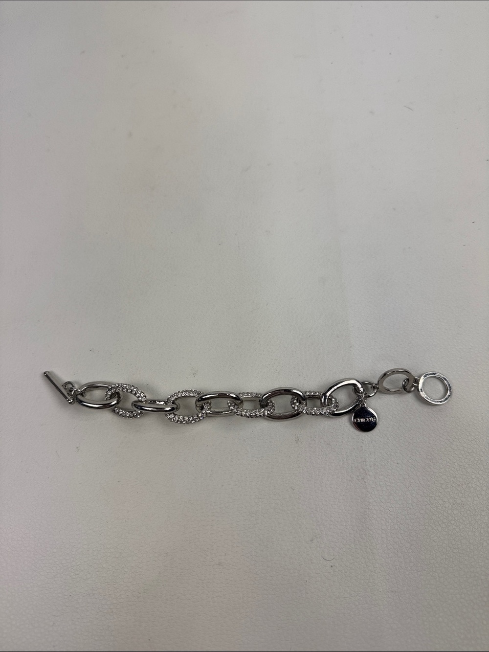 Chico's Silver-Tone Crystal Link toggle Bracelet Rhinestone sparkle 8.5” - Picture 6 of 10